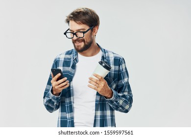 A man with a phone in the hands of an internet communication service provider
