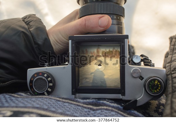 Man Photographer Making Spring Landscape Photography Stock Photo Edit Now 377864752