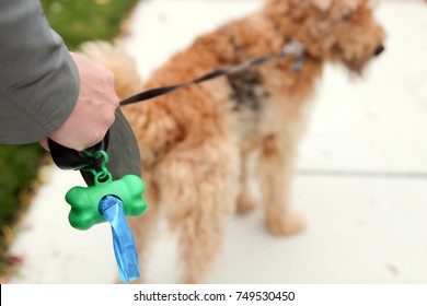 Man  Picking up / cleaning up dog droppings