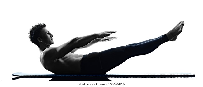Man Pilates Exercises Fitness Isolated