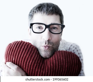 Man With Pillow Making Kissy Face