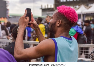 A Man With A Pink Hair At Tafawa Balewa Square In Lagos, NIGERIA, On June 11, 2022.