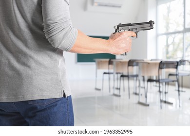 Man With Pistol In Classroom. No Guns In School