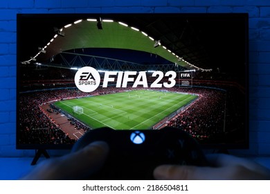 Man Play FIFA 23 With Xbox Controller , 4 Aug, 2022, Sao Paulo, Brazil.