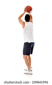 Man Playing Basketball - Isolated Over A White Background