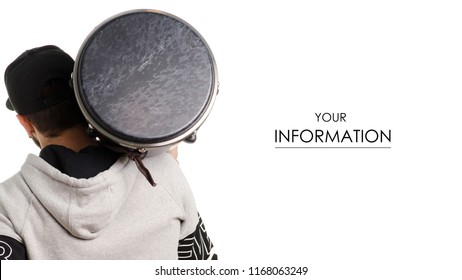 Man playing djembe drum pattern on white background isolation