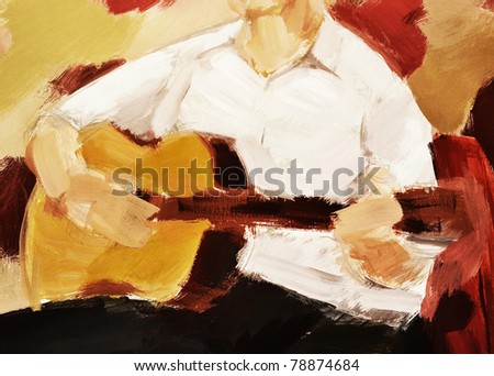 The man playing a guitar
