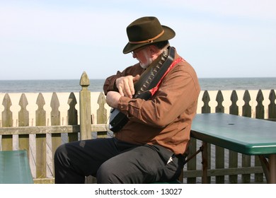 man playing harpsicord