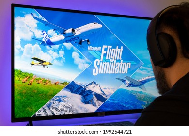 Man Playing Microsoft Flight Simulator. 17th Jun, 2021, Sao Paulo, Brazil