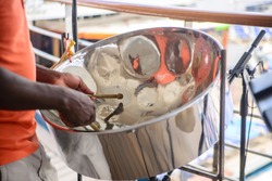 Man Is Playing On A Steel Drums At Cruise Ship Open Deck