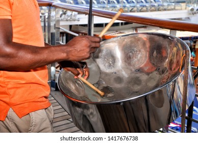 Man Is Playing On A Steel Drums At Cruise Ship Open Deck