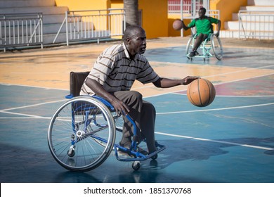 Man playing wheelchair basketball in Juba, South Sudan on 2017-07-25 