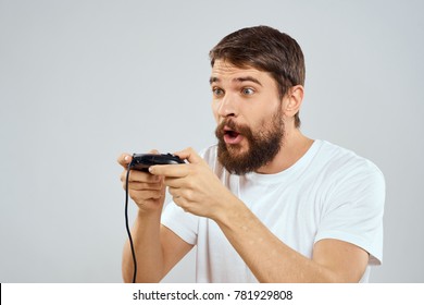 A Man Plays In A Playstation Background, A Game Console