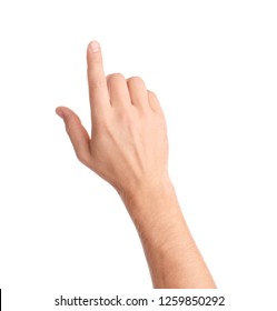 Man pointing at something on white background, closeup of hand - Shutterstock ID 1259850292