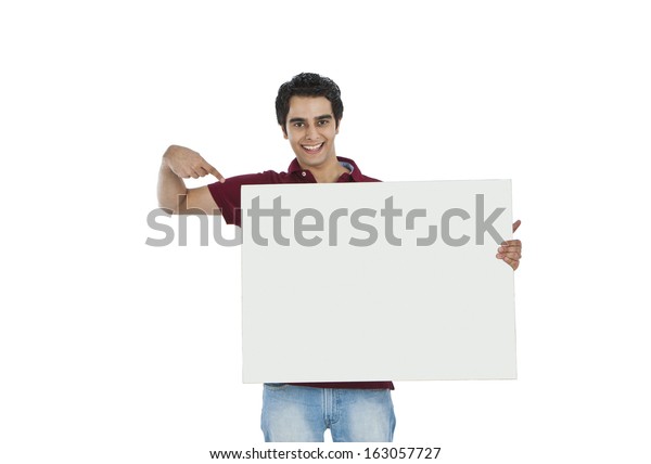 Man Pointing Whiteboard Smiling Stock Photo (Edit Now) 163057727