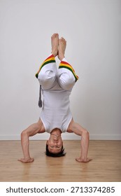 Man in a pose practicing capoeira fighting