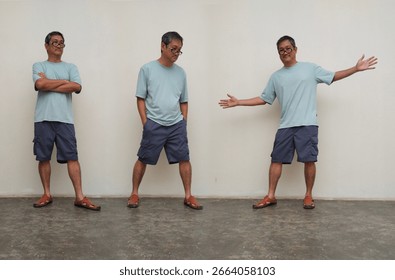 Man in a Pose Series: Capturing the dynamic charm of a man in a series of poses, each one a glimpse into his personality and style, set against a neutral backdrop.