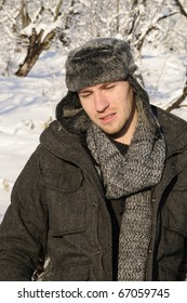 man posing in winter