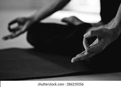 Man Practicing Yoga Black And White Photo