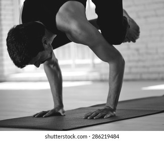 Man Practicing Yoga Black And White Photo