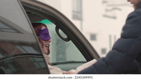 A man prepares a romantic surprise for his girlfriend, blindfolding her and taking her to a place where a surprise awaits her. A romantic moment filled with anticipation and mystery. - Powered by Shutterstock