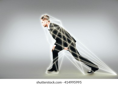 Man prepares to run in a digital interface