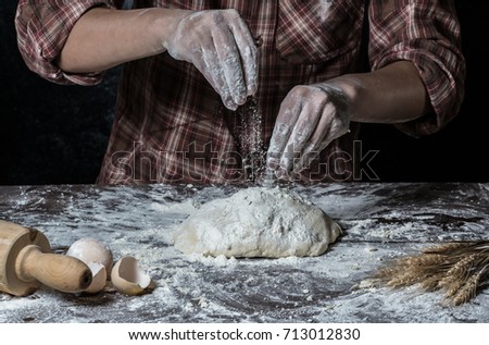 Similar – Foto Bild Frau beim Kneten von handwerklichem Brot auf Holztisch