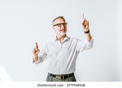 Man pressing his fingers to a screen - Powered by Shutterstock