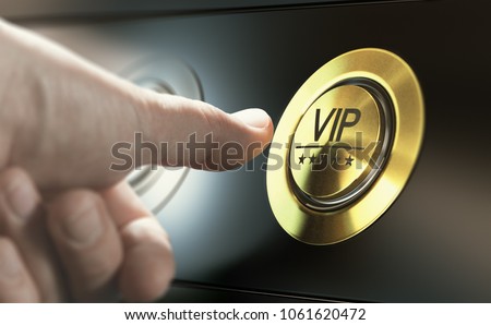 Man with private access to VIP services pressing a button to ask a concierge. Composite image between a hand photography and a 3D background. Stock photo © 
