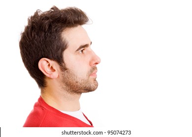 Man Profile Face Over White Background. Space To Insert Text.