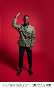 Man Protesting For Professional Photoshoot On Isolated Background. Full Length. 