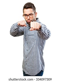 man punching to front