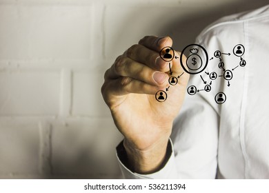 man pushing button web with dollar sign virtual