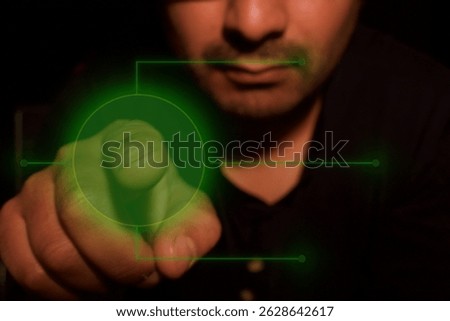a man pushing a virtual button