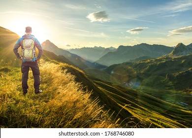 Man Reaching Summit Enjoying Freedom Beautiful Stock Photo 1768746080