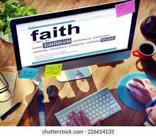 Man Reading The Definition Of Faith