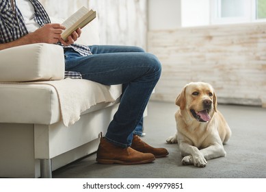 Man Reading To His Dog A Book