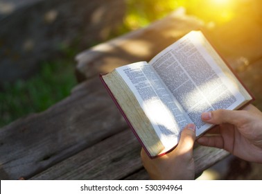 Man Reading From The Holy Bible, Close Up