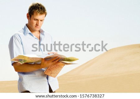 Similar – Image, Stock Photo man in desert dunes , china