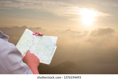 Man Reading Map Soft Blur For Travel.