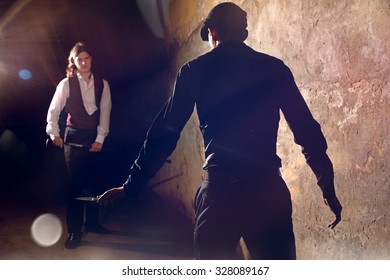 Man Ready To Fight With Knife At Urban Street