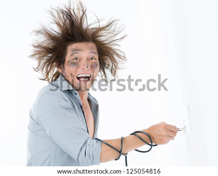 Man receiving an electric shock after a short circuit