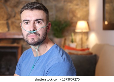 Man Receiving Oxygen Through Nasal Tube