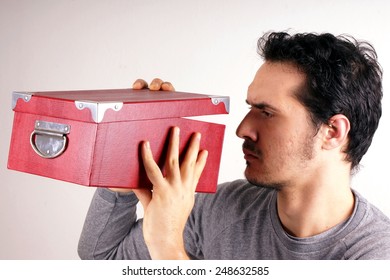 Man with red box