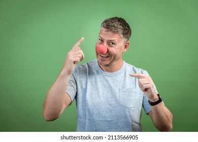 Man Red Clown Nose Grey Shirt Stock Photo 2113566905 | Shutterstock