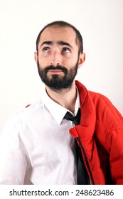 Man with red jacket 