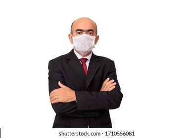 Man in a red tie and jacket, 50-year-old businessman, wearing protective mask against invite-10, coronavirus - Powered by Shutterstock