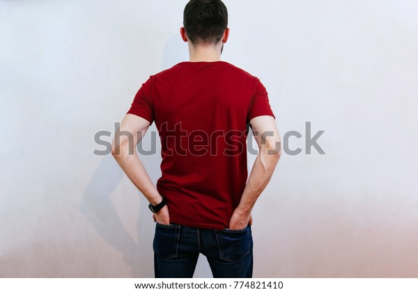 Man Red Tshirt Putting His Hands Stock Photo (Edit Now) 774821410