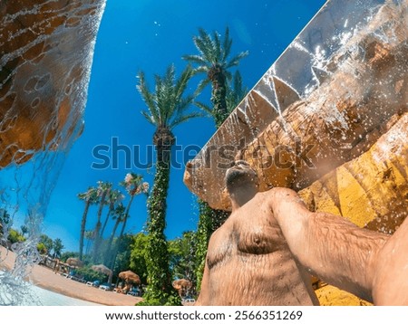 Similar – Image, Stock Photo Man Escaping Heat Under Air Conditioner