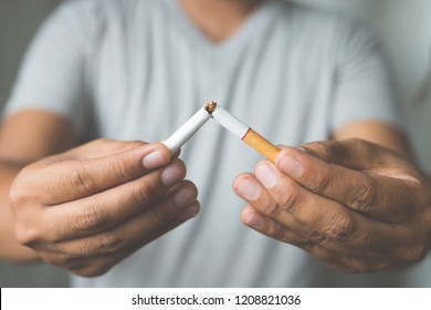 Man Refusing Cigarettes Concept For Quitting Smoking And Healthy Lifestyle.or No Smoking Campaign Concept.	